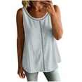 thumbnail image 2 of Karymi Blouses for Women Round Neck Eyelet Cut‑Out Sleeveless Linen Blend Tank Top, Solid Casual A‑Line Camisole, Curved‑Hem Summer Shirt, Daily Wear Top T Shirts for Women, 2 of 7