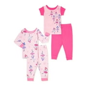 PJ & Me Toddler Girl Long Sleeve Tops and Pants, 4-Piece Cotton Pajama Set, Sizes 12M-5T