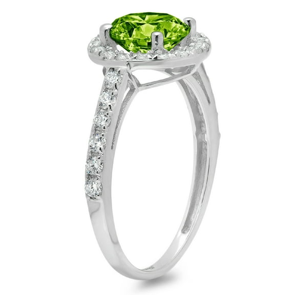 1.86 ct Round Cut Natural Peridot Halo Engagement Ring for Women in 18K White Gold