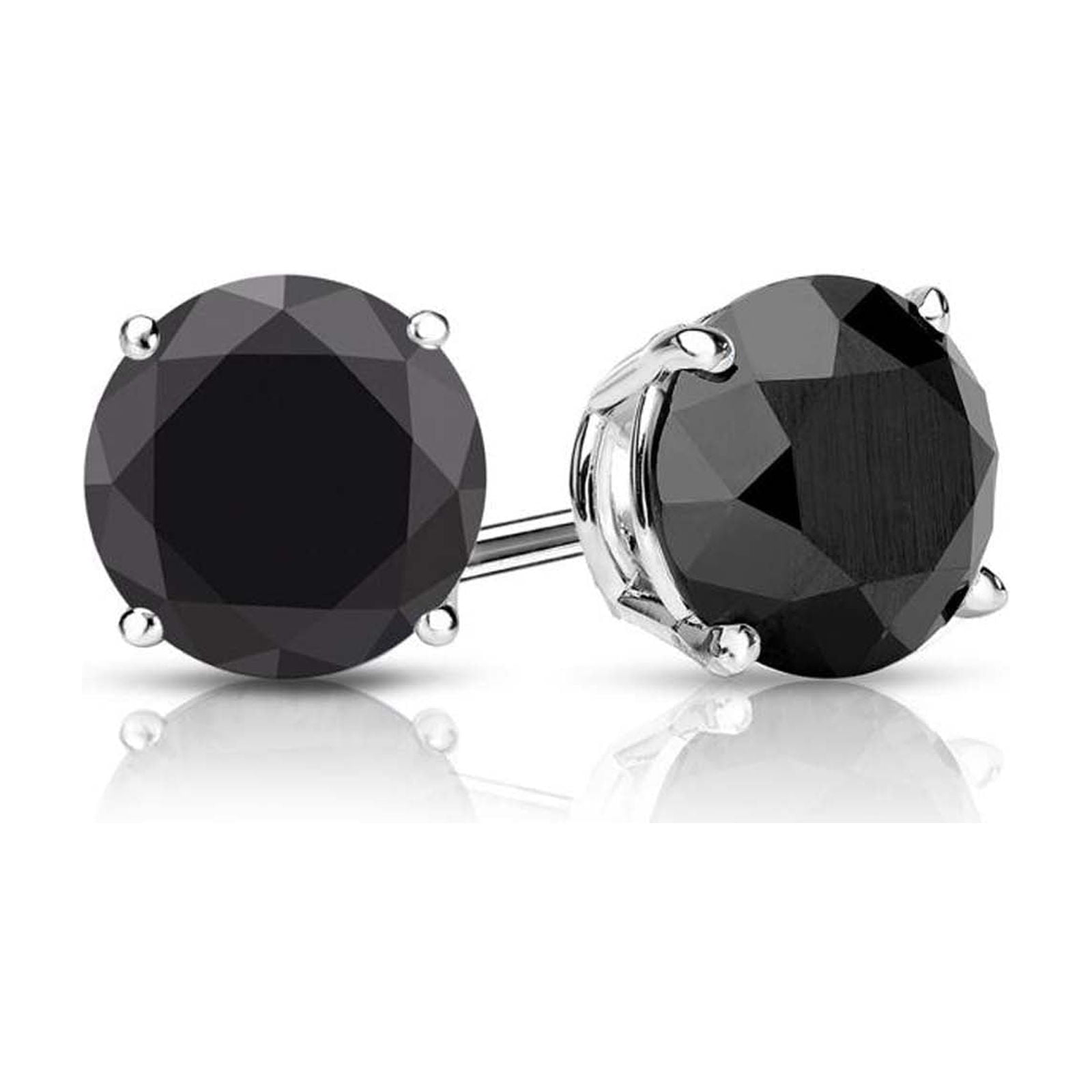 14K White Gold Black Round Diamond 1/4Ct Stud Earrings Plated by Paris Jewelry