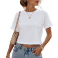 thumbnail image 5 of BODOAO Women's Crop Tee Shirts Crewneck Short Sleeve T-Shirts Pack Summer Casual Solid Slim Fit Active Workout Basic Plain Crop Tops Everyday Streetwear Apparel White M, 5 of 7