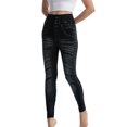 thumbnail image 1 of Leggings elásticos de cintura alta con estampado de rayas imitación denim para mujer - Pantalones térmicos de poliéster para senderismo y yoga, 1 of 7