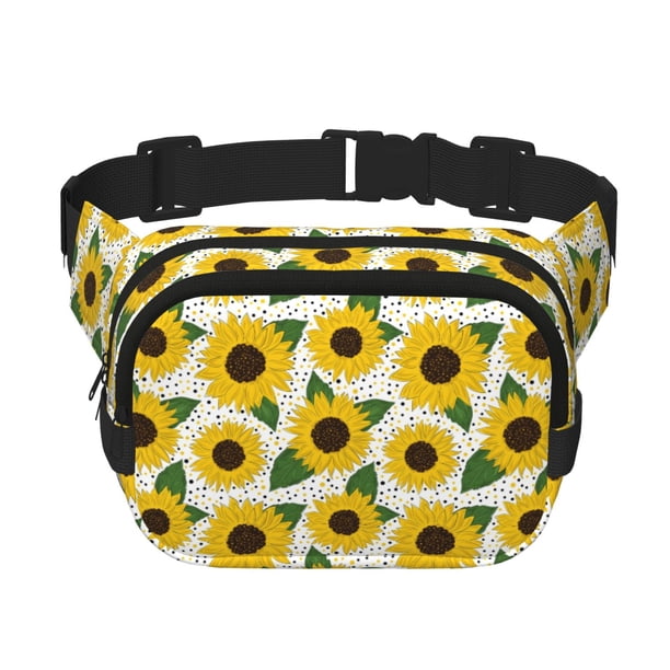 Fotbe Sunflowers Cangurera Cuadrada con Estampado de Doble Capa, Bolsa de Cintura Ajustable Mini para Hombres y Mujeres