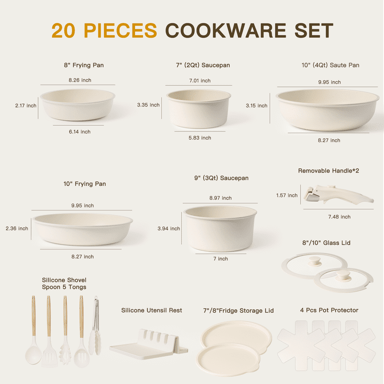 Astercook 20-Piece Stackable Nonstick Cookware Set Cream photo 8