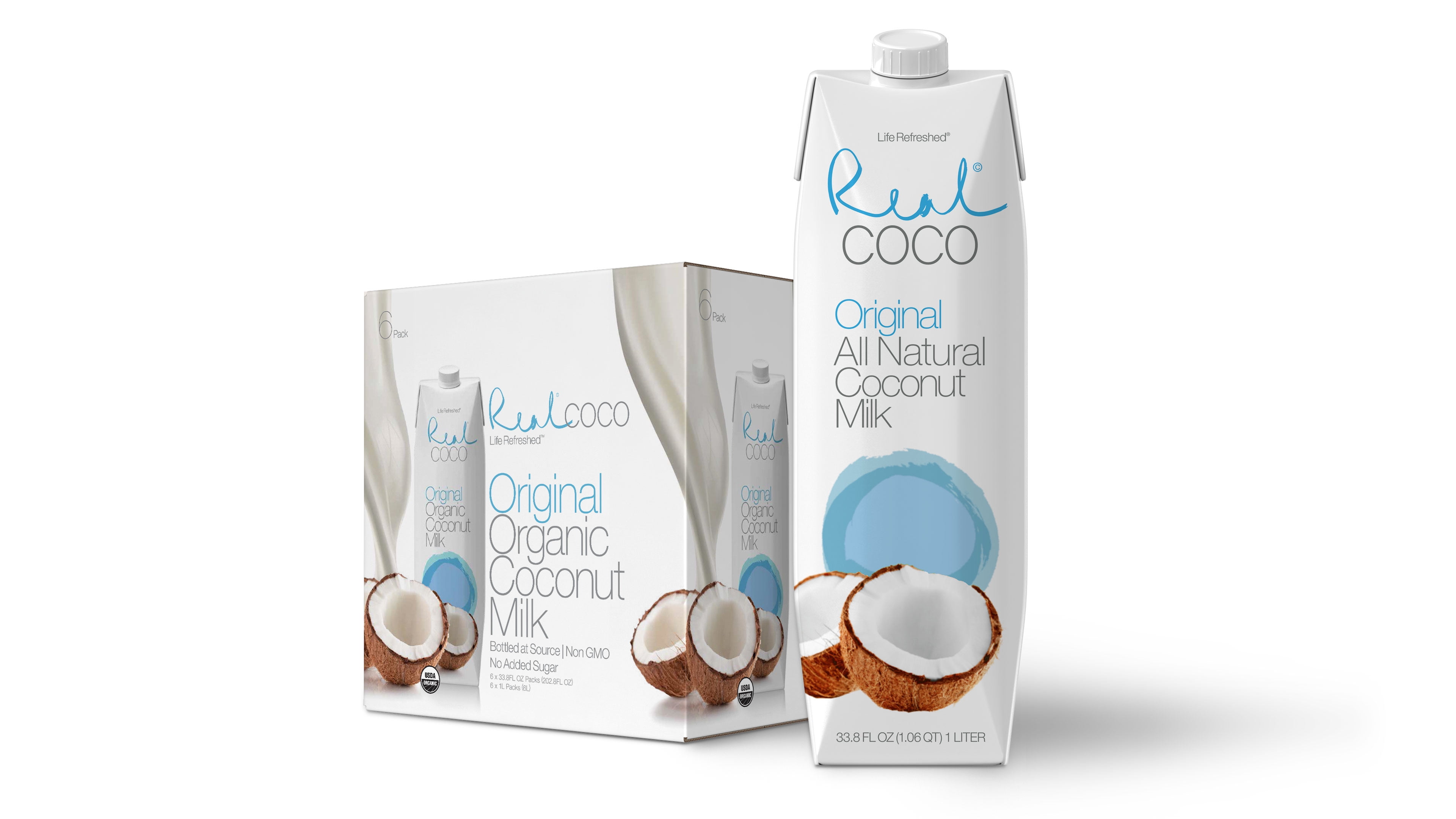 Real Coco Organic Original Coconut Milk 1L, USDA Organic, No Added