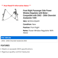 thumbnail image 2 of Front Right Passenger Side Power Window Regulator with Motor - Compatible with 2002 - 2006 Chevy Avalanche 1500 2003 2004 2005, 2 of 2