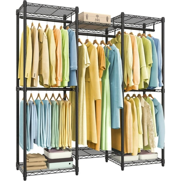 Garment Rack Heavy-Duty Clothes Rack Portable Closet Rack 56.9-Inch Wide Clothing Rack Ink Black
