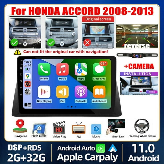 LICHENGTAI Android 11 Car Stereo Radio for Honda Accord 8th 2008-2013 Support Apple Carplay Android Auto, 10.1-Inch Touch Screen Bluetooth Navigation Media Player with GPS WiFi FM HiFi, 2 32G
