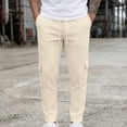thumbnail image 4 of CLOISE Cargo Pants Men with Pockets Big and Tall Drawstring Mid Waist Straight Leg Long Pants Elastic Waist Solid Baggy Vacation Outfits Khaki XL, 4 of 6