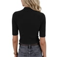 thumbnail image 3 of Women’s Ribbed Knit Mock Neck Short Sleeve Top Fitted Pullover Stretch Slim Casual Basic Blouse Tee Shirt Black S, 3 of 6