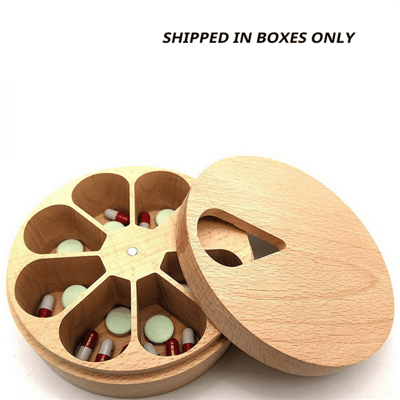 Jewelry Storage Decorative Box Medicine Multi-Grid Classification Wooden Box Round Pill Storage Box Wooden Box