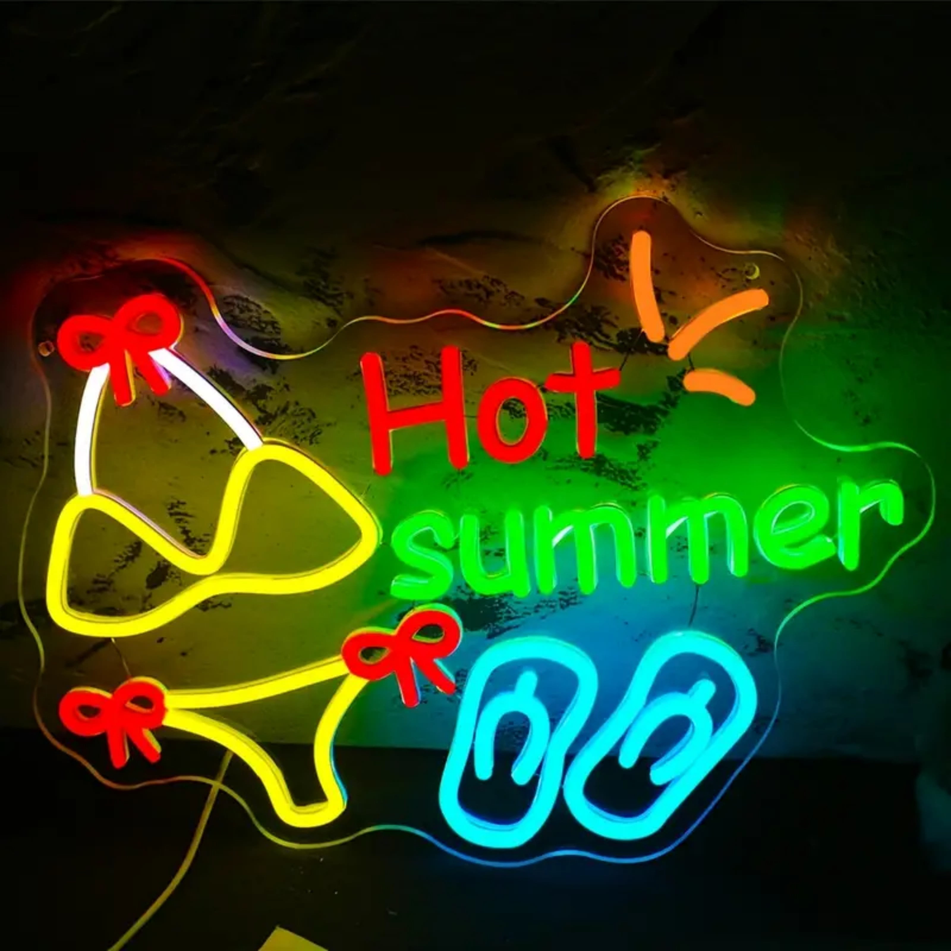 UPONRAY Hot Summer Neon Signs, 15.7"*11.4" Dimmable & USB-Powered LED Neon Light, Stylish Wall Decor for Home, Beach Bar, Natatorium, Swimming Pool