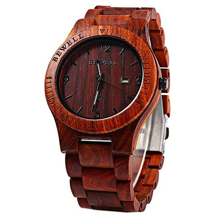 Handmade Beaded Watches Bewell W086B Mens Wooden Watch Analog Quartz Lightweight Handmade Wood Wrist Watch ()