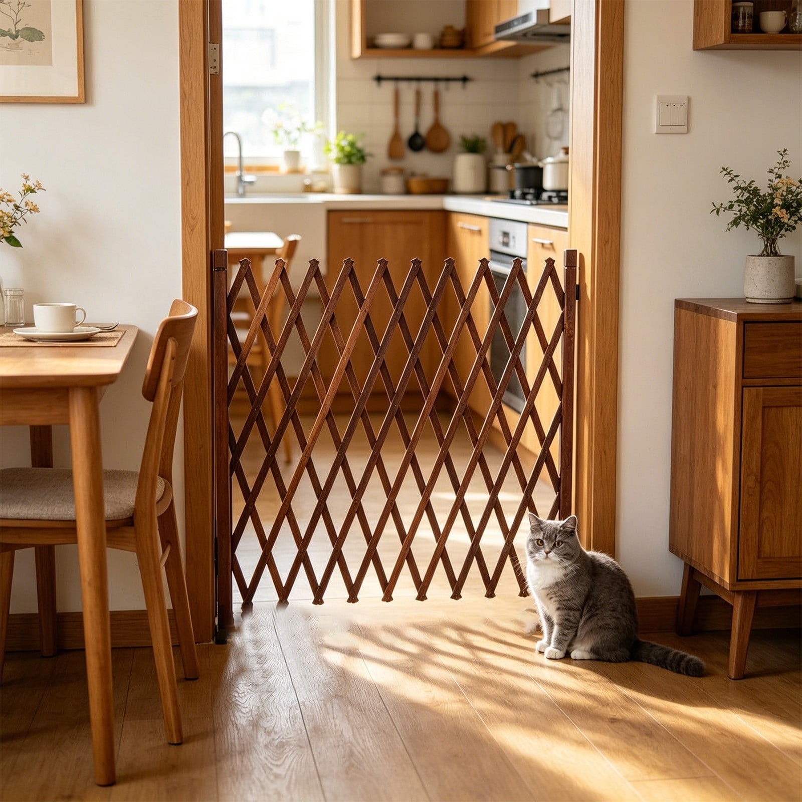 2026 New Retractable Wooden Fences Extendable Instant Fence Portable Expandable Garden Wooden Pet Safety Barrier Gate Freestanding Wood Fence Partition for Home Yard Garden Indoor Outdoor