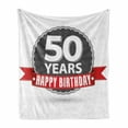 thumbnail image 1 of 50th Birthday Soft Flannel Fleece Throw Blanket, Retro Style Red Ribbon in Classical Old Fashioned Celebratory Design, Cozy Plush for Indoor and Outdoor Use, 50" x 60", Grey Red White, by Ambesonne, 1 of 6
