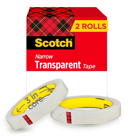 Scotch, MMM6002P1272, Transparent Tape - 1/2"W, 2 / Pack, Clear