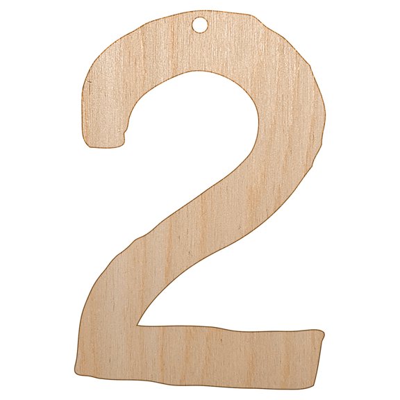 Number 2 Two Cute Typewriter Font Wood Holiday Christmas Tree Ornament Unfinished DIY Pre-Drilled Craft