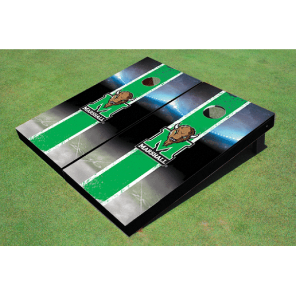 Marshall University Field Long Stripe Matching Green Themed Cornhole Boards