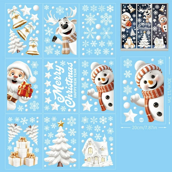 CASAFUN Christmas Window Clings Santa Claus Snowflakes Window Decals Static Glass Stickers Winter Christmas Decorations for Indoor Office Bedroom Holiday Decor Ornaments Xmas Party