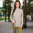 thumbnail image 2 of Women's Ribbed Knit Turtleneck Tunic Sweater with Front Pockets - Small, Beige, 2 of 6