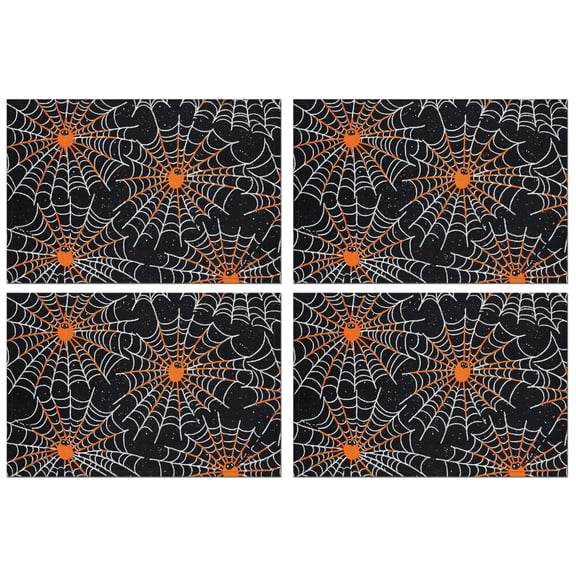 Halloween Spider Bat Spooky Placemats Set of 4 Farmhouse Spooky Halloween Place Mats Washable Anti-Skid Outdoor Indoor Table Mats for Wedding Restaurant & Camping