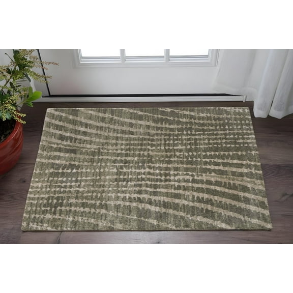 HomeRoots 617306 2 x 3 ft. Green & Tan Abstract Rectangle Area Rug