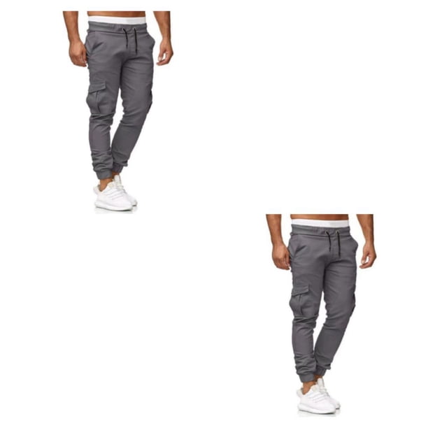 Sonducket Pantalones de algodón para hombre, informales, de repuesto, con estilo, multibolsillos, lavables, de cintura media, para oficina, gris claro XXL 2piezas