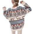 thumbnail image 3 of Female Christmas Patterns Knitted Sweater Long Sleeve Floral Printed Pullover Tops Beige M, 3 of 8