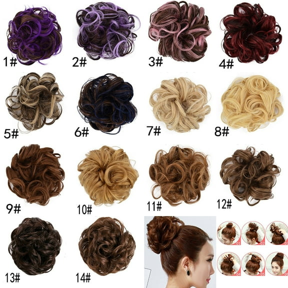 Demete Fashion Women Hair Bun Extension Wavy Curly Messy Donut Chignon Wig
