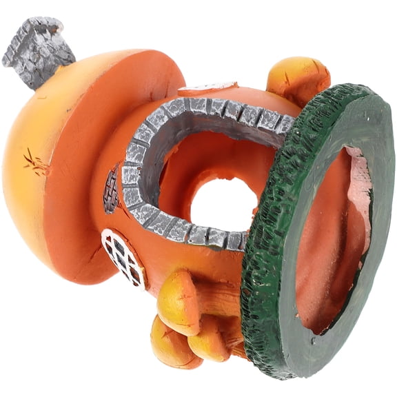 FOLOYORI 1Set Orange Resin Mushroom House Ornament For Aquarium Decoration And Fish Shelter 11.8X4.1X3.3In