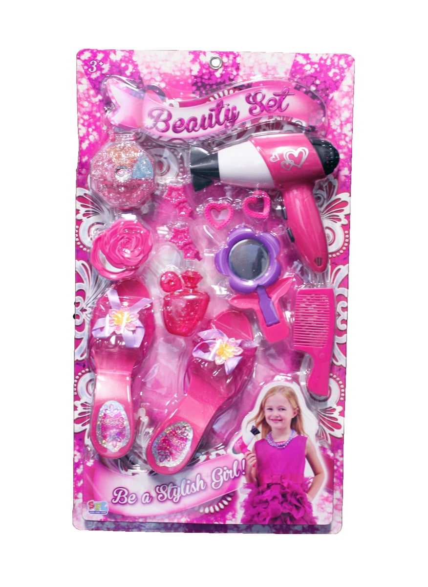 Pretend Play Beauty Fashion Toy Set Stylish Dress Up 12 Pcs Kit Hair