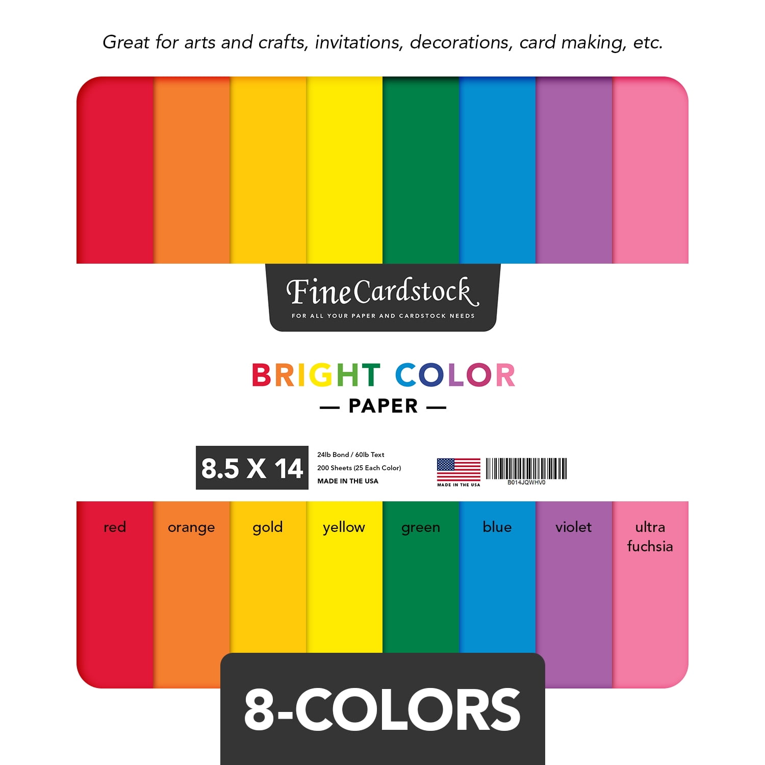 Assorted Bright Colored Paper – Perfect for Arts and Crafts, Invitations,  Flyers, Posters, Menus, Decorations, Regular 24lb Bond (90gsm), 8.5 x  14