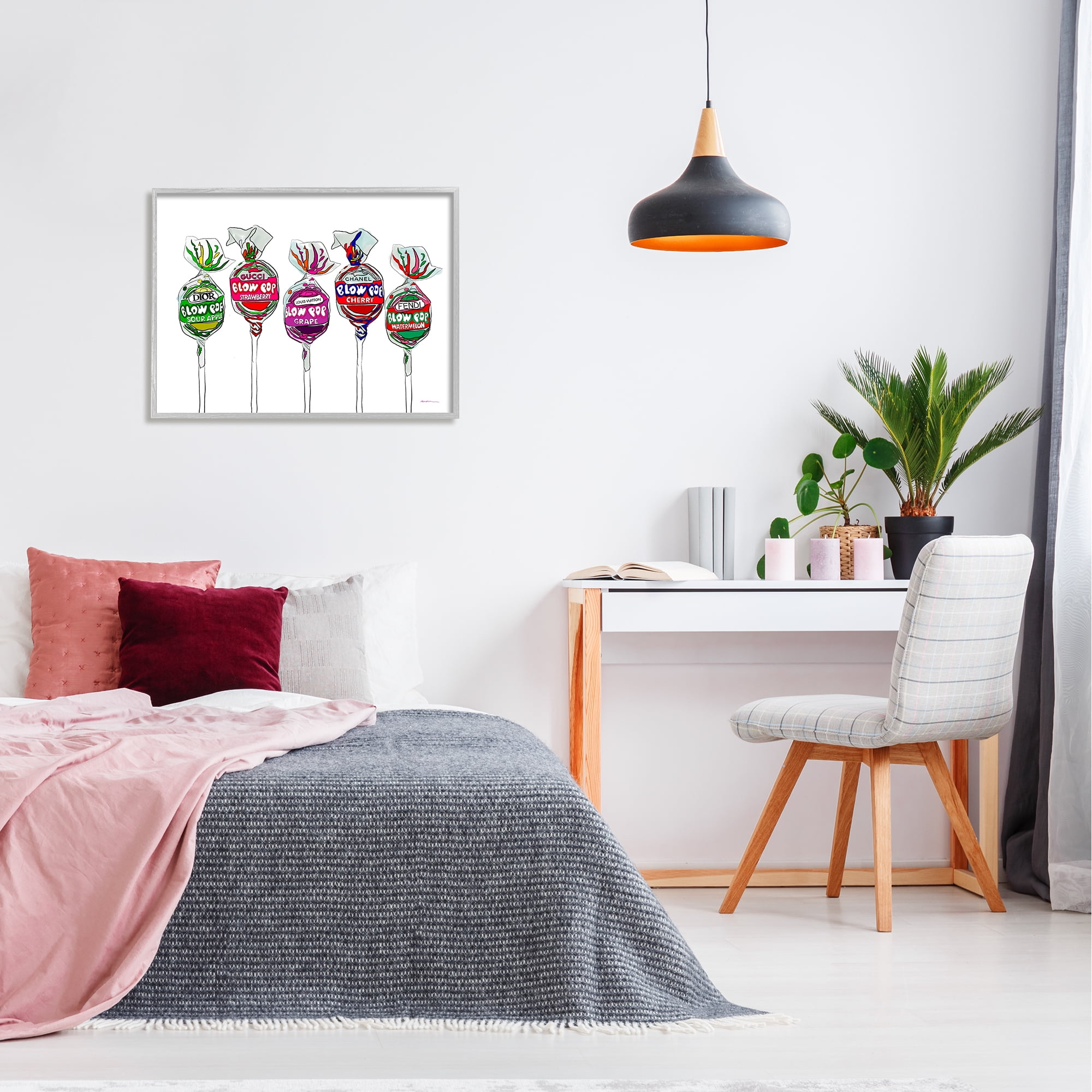 Stupell Industries Modern Lollipop Candy Food & Beverage Painting Gray Framed Art Print Wall Art, 30 x 24