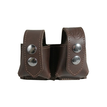 Barsony Brown Leather Revolver Double Speed Loader Pouch for 6-7 shot