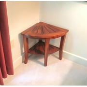 Redmon Teak Corner Shower Bench Shaving Seat, Natural Woodgrain Finish, Under Seat Accessory Shelf