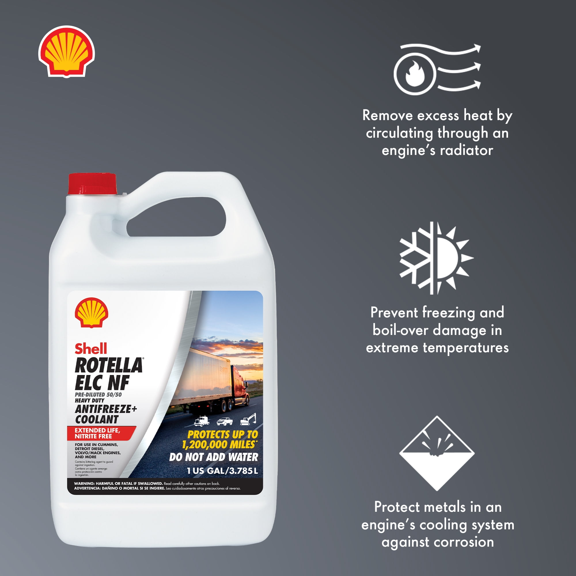 Shell Rotella Nitrite-Free Extended Life ELC Anti-Freeze + Coolant, Pre-Diluted 50/50, 1 Gallon