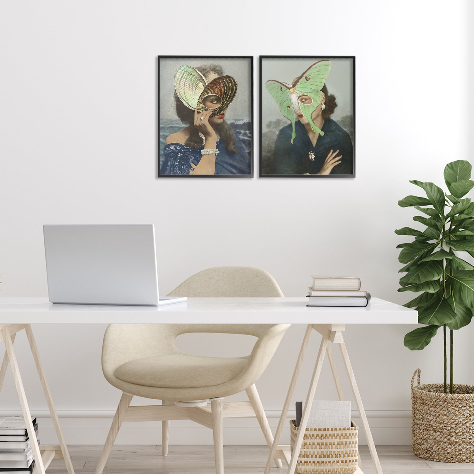 Stupell Industries Naturalist Women Portraits 2 Piece Black Framed Giclee Art Set, design by Victoria Barnes