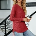 thumbnail image 5 of Scyoekwg Western Tops for Women V-Neck Side Tie Tunic Shirts Lightweight Loose Tshirt Tops for Women Trendy Long Sleeve Dressy Casual Blouse Solid Color Blouses (Red,XXL), 5 of 7