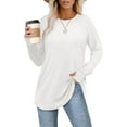 thumbnail image 5 of YEJIMAN Long Sleeve T-shirt, White V Neck T Shirts For Women, Womens Tunic Tops to Wear with Leggings Long Sleeve Thumb Hole Shirts Crew Neck Curved Hem, Big & Tall, 5 of 7