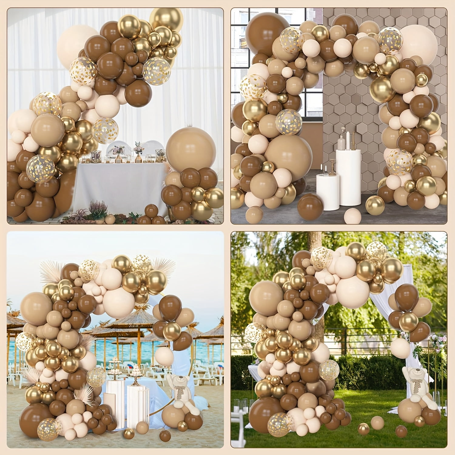 173Pcs Balloon Garland Arch Kit Brown Nude Golden Confetti Latex Balloons Neutral Boho Decor For Birthday Wedding Anniversary Halloween Party
