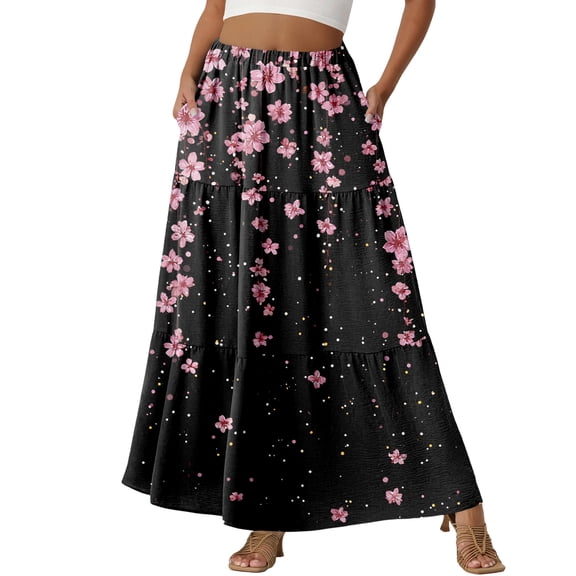 Fashion Women Skirts New Casual All-match Skirt Loose Elastic Waist Floral Print Ethenic Style Boho Skirt Bohemian Style Skirt