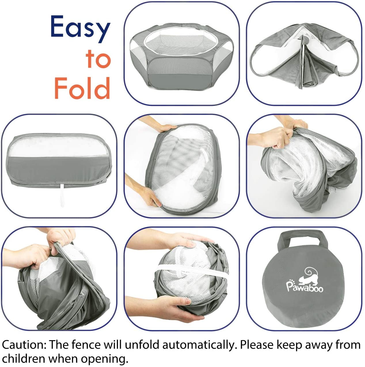 Pawaboo Small Animals Playpen, Breathable & Waterproof Small Pet Cage Tent with Zippered Cover, Portable Outdoor Yard Fence for Kitten/Puppy/Guinea Pig/Rabbits/Hamster/Chinchillas, Light Gray