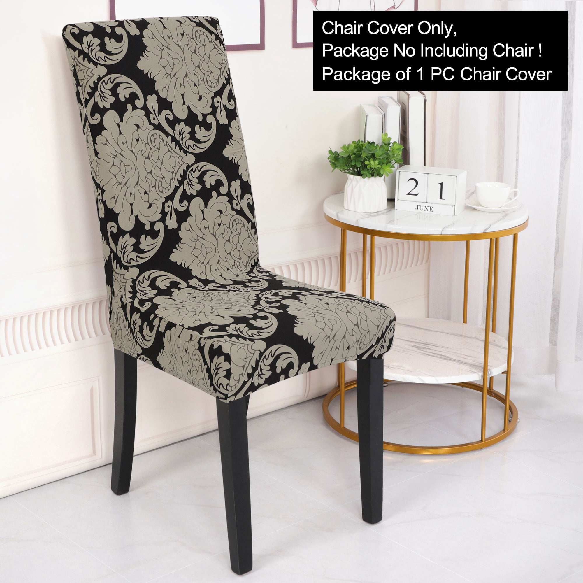 Unique Bargains Stretch Spandex Dining Chair Slipcover Black and Brown M