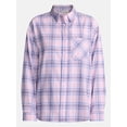 thumbnail image 5 of No Boundaries Plaid Flannel Shirt with Long Sleeves, Women's XXS-XXL, 5 of 5