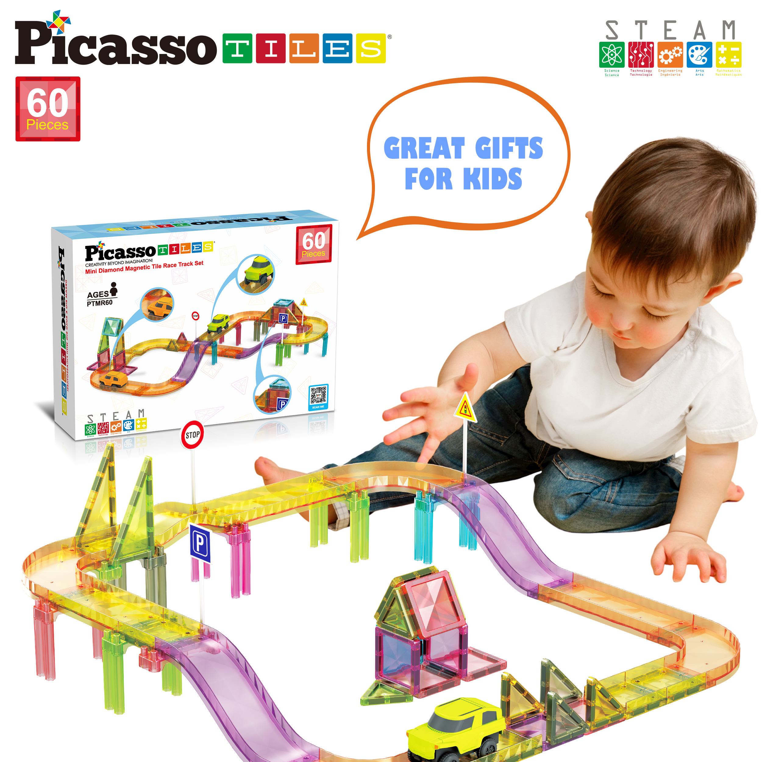 Picasso Tiles 60-Piece Mini Magnetic Race Track Set photo 6
