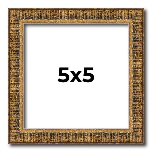 5x5 IN Frame Gold Kingsley Distressed Solid Wood Picture Frame Width 0.75 Inches | Interior Frame