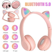 Kids Headphones with LED Light,Cat Ear Bluetooth Headphones, Foldable Stereo Over-Ear Headphones for Kids Tablet/School/Pad/Smartphone, Pink