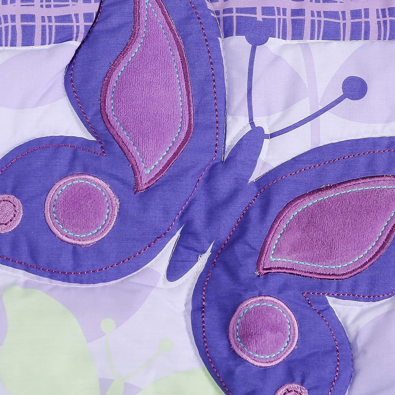Sweet Baba  Cotton Butterfly Purple Crib Bedding Set for Baby Girls, 4 PC Nursery Set with Comforter/Skirt/Crib Sheet/Blanket