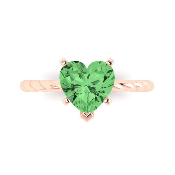 Clara Pucci 14K Rose Gold 2ct Green Solitaire Ring for Women