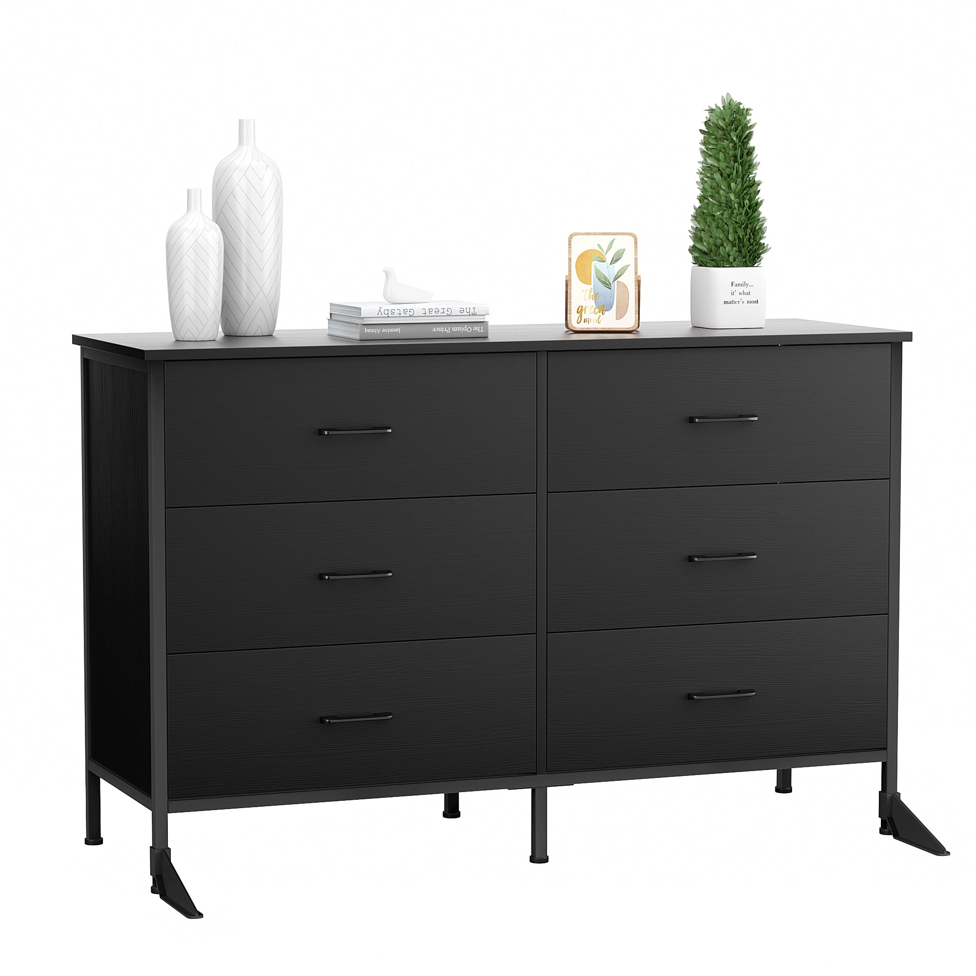 Richya 6 Drawers Dresser for Bedroom, 47.3'' Dressers & Chest of Drawers with Steel Frame, Black